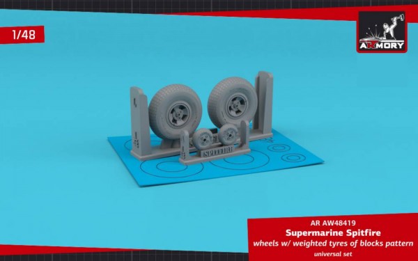 AR AW48419   Supermarine Spitfire wheels w/ weighted tyres of block pattern & 4-spoke hubs (1/48) (thumb81045)